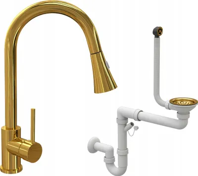 Zdjęcie produktu dla Bateria kuchenna Snake Gold + złoty syfon