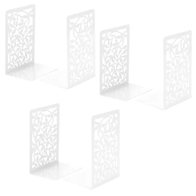 Image de Ensemble de 6 supports de livres en métal blanc, ornés de motifs représentant des arbres, pour la décoration