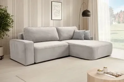 Produktbild von Ecksofa TORRE - Recht seite Eckcouch L-Form mit Schlaffunktion & Bettkasten - Hellbeige (Velo621)
