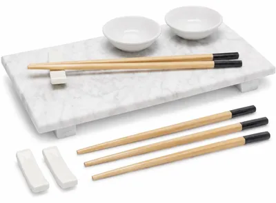 Sushi-Set 9-tlg. mit Marmorplatte & Porzellan für 2 Personen