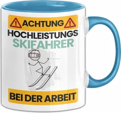 Produktbild von Skifahrer Tasse Geschenk Lustiger Spruch Geschenkidee für Skifahrer Achtung Hochleistungs Skifahrer Bei Der Arbeit (Blau)