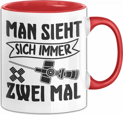 Produktbild von Rettungsdienst Medizin Tasse Anästhesie Krankenhaus Spruch Man Sieht Sich Immer 2 Mal Narkose Medizin  (Rot)