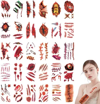 Imagen del producto de Tatuajes temporales con diseños de cicatrices, 30 unidades, realistas, ideales para Halloween
