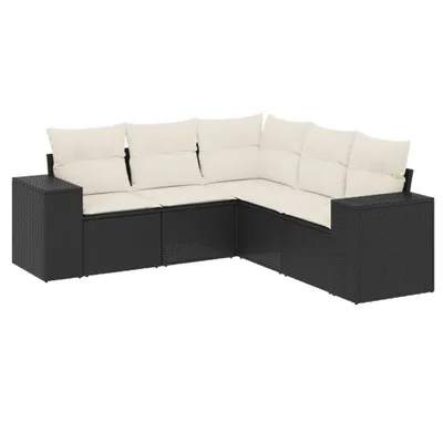 Produktbild von 5-tlg. Garten-Sofagarnitur mit Kissen Schwarz Poly Rattan