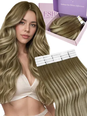 Produktbild von Tape-In Haartressen von 55 cm in Balayage Braun mit Blond