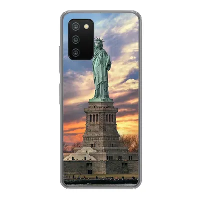 Produktbild von MuchoWow® Handyhülle Schutzhülle Hülle für Samsung Galaxy A03s Freiheitsstatue in New York bei Sonnenuntergang Silikon Softcase Handy Hülle - Schutz