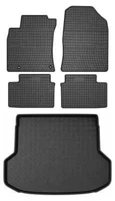 Image de Tapis en caoutchouc + bac de coffre pour Kia Ceed III 2021- (break, sans caisson de basses, roue galette) – 5 pièces, noirs, sur mesure