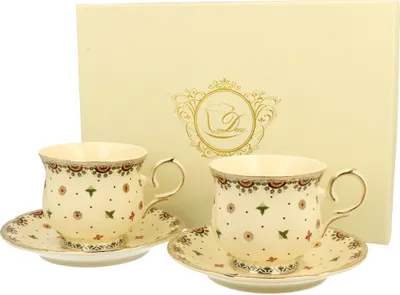 Produktbild von DUO ECRU 22766 2er-Set Tassen 260 ml mit Untertassen mit Untertassen, New Bone China Porzellan