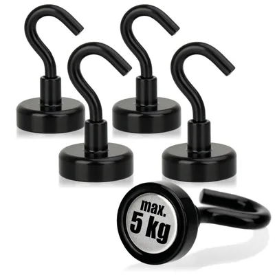 Produktbild von com-four® 5x Magnethaken Neodym 5 kg - starker Werkstattmagnet mit Haken