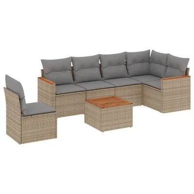 Produktbild von 7-tlg. Garten-Sofagarnitur mit Kissen Beige Poly Rattan