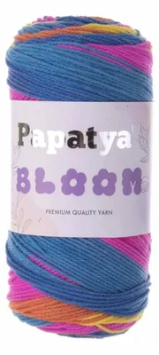 Papatya Bloom Farbverlaufsgarn in kräftigem Blau, Pink und Orange – kontrastreiches Garn für modische Unikate.