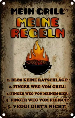 Produktbild von vianmo Blechschild 30x20 cm Mein Grill meine Regeln Fleisch Spruch Zitat