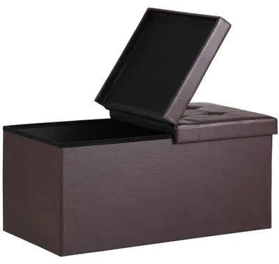 Image de Banc de rangement pliable, marron, 80 x 40 x 40 cm, tabouret 2 en 1