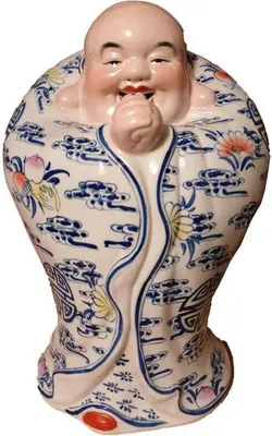 Obrázek produktu pro Fine Asianliving Čínský porcelán Buddha Happiness Ručně malovaný Š22xH22xV36cm