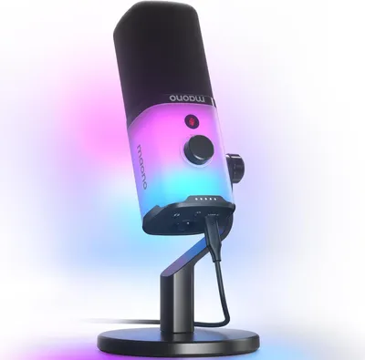 Produktbild von XLR/USB Gaming Mikrofon mit Software, Dynamisches PC Mikrofon mit RGB, Geräuschunterdrückung, Stummschalttaste, Tischständer für Streaming & Podcast