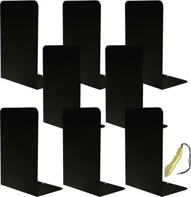 Produktbild von Famanu Bücherstütze aus Metall - 4 Paar (8 Stück), Schwarz