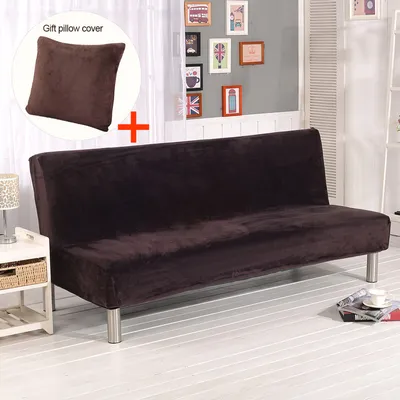 Produktbild von Armlose Schlafsofa-Bettdecke Polyester Elasthan Stretch Futon 3-Sitzer Schonbezug mit Kissenbezug, 80 x 50 cm, Hellbraun