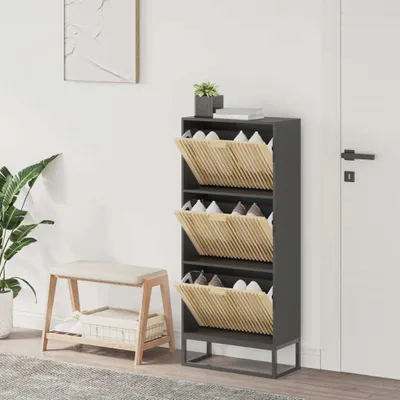 Image de vidaXL Armoire à chaussures noire 52x25x120 cm Bois composite