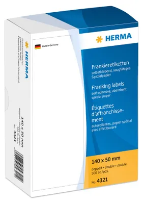 Image de Étiquettes d'affranchissement HERMA doubles 140 x 50 mm, 500 pièces, blanches