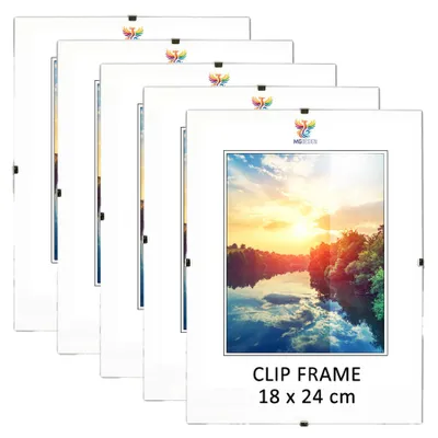 Produktbild von MG Design Cliprahmen Set 3 Stück 18x24 cm - rahmenlos mit Acrylglas & HDF-Rückwand, für Fotos/Poster/Puzzle, hoch/quer