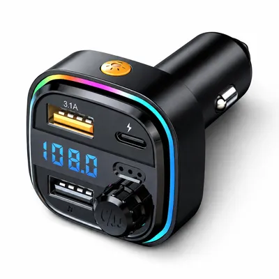 Produktbild von OMVO® Bluetooth FM Transmitter Auto Ladegerät für Zigarettenanzünder USB-C USB-A