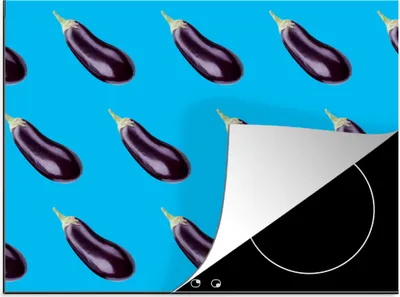 Produktbild von KitchenYeah© Herdabdeckplatte Gemüse - Aubergine - Muster - Blau , 71x52cm, Küche Deko, Glaskeramikkochfeld Herdabdeckung, Abdeckplatte fùr Kochfeld