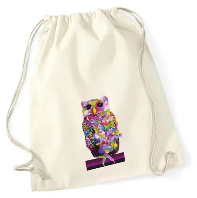 Produktbild von Huuraa Turnbeutel Eule Colorful 12 Liter Natural Baumwolle Rucksack Geschenkidee
