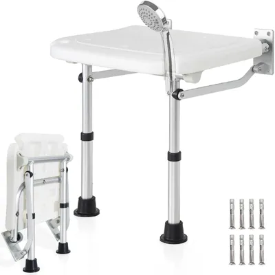 Image de Siège de douche pliable, avec hauteur réglable, pieds antidérapants, chaise de douche pour personnes âgées, femmes enceintes, capacité de charge de 180 kg (blanc)