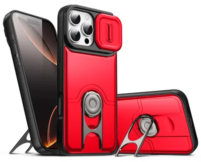 Produktbild von Handyhülle für iPhone 16 Pro Max mit Dia Kameraschutz und Ringhalter Ständer, Stoßfeste Hybrid Schutzhülle Rot