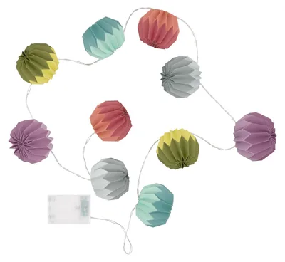 Papier-Lichtkette 1,5 m, 10 bunte LED-Ornamente, warmes Licht