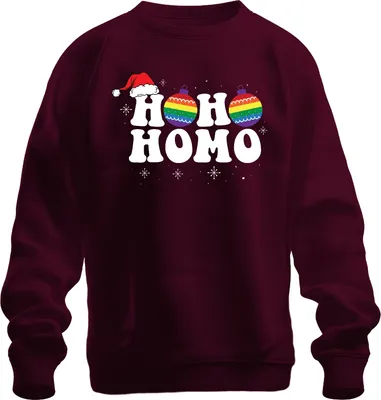 Obrázok produktu pre Ho Ho Homo LGBTQ vianočný outfit - vianočný darček Vianočný uni vianočný sveter, bordová, M