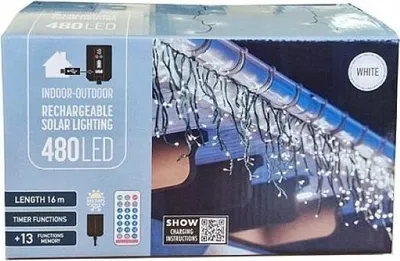 Immagine prodotto di Albero di Natale luci ghiacciolo 480 LED solare con telecomando USB luce bianca fredda 18,6 m