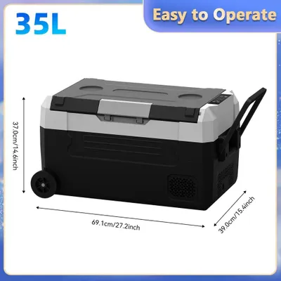 Image de Glacière compresseur - Réfrigérateur de voiture avec compartiment congélateur de 35 litres - Mini glacière portable pour voiture, camping, maison - 12/24 V CC et 110–240 V CA