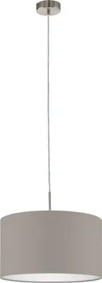 Produktbild von EGLO Pendellampe Pasteri, 1 flammige Textil Pendelleuchte, Hängeleuchte aus Stahl und Stoff, Farbe: Nickel matt, taupe, Fassung: E27, Ø: 38 cm