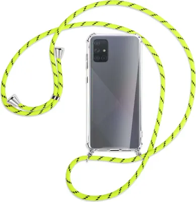 Produktbild von Handykette Backcover-Schutzhülle mit Band (Metall silberfarben) für Samsung Galaxy A71 (A715) - neongelb