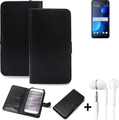 Produktbild von K-S-Trade Wallet Case Handyhülle kompatibel mit HTC Desire 19+ Schutzhülle Flip cover Flipstyle Tasche Hülle Flipcover Slim Bumper schwarz + in ear
