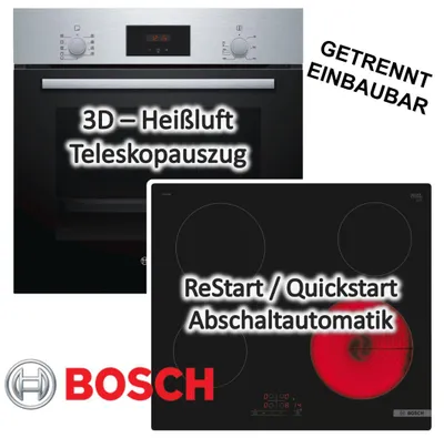 Produktbild von Herdset Bosch Backofen Schnellaufheizung mit Glaskeramikkochfeld TouchSelect autark 60 cm