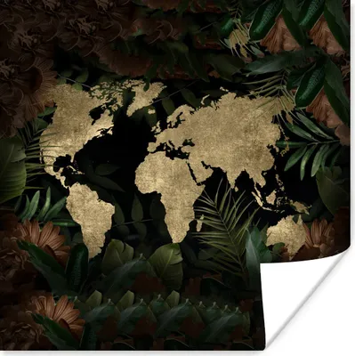 Produktbild von MuchoWow® Poster Weltkarte - Pflanzen - Retro 75x75 cm - Wand Dekoration