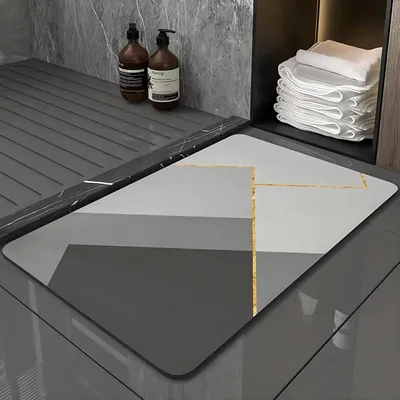 Produktbild von Rutschfeste, saugfähige Badematte, Badezimmerteppich aus Diatomit-Mikrofaser, weich, schnelltrocknend, grau, 40 × 60 cm