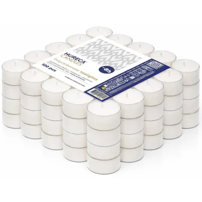 Obrázek produktu pro HORECA CANDLES čajové svíčky 100 ks – 8h hoření, bílé, bez vůně, dekorace, svatba