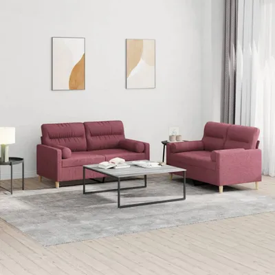 Produktbild von Maison Exclusive - 2-tlg. Sofagarnitur mit Kissen Weinrot Stoff