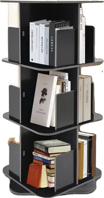 Image de bibliothèque pivotante à 3 niveaux, peu encombrante, PVC durable et acier inoxydable, noir