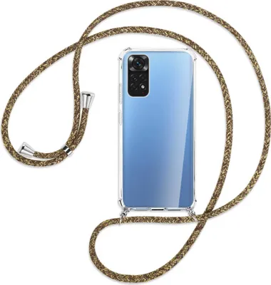 Produktbild von Handykette Backcover-Schutzhülle mit Band (Metall silberfarben) für Xiaomi Redmi Note 11S 4G - braun+beige
