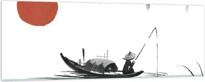 Produktbild von Bilder auf glas - Einteilig - China Angler Zeichnen - 90x30cm - Glasbilder - Wandbilder - Bilder - zum Aufhängen bereit - Wanddekoration aus Glas - Glas Bilder - Wandbild auf Glas - GAB90x30-4340