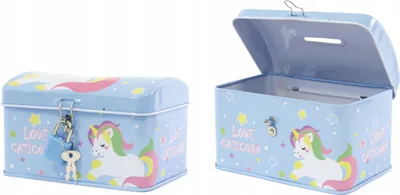 Produktbild von Metall Spardose Einhorn mit Schloss - Bunte Geldkassette Unicorn für Mädchen & Kinder