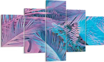 Produktbild von Bild auf Leinwand - Leinwandbild - 5 Teile - Blätter Rosa Blau - 125x70cm - Wand Bild - Wanddeko - Wandbilder - Leinwanddruck - Bilder - Wanddekoration - Leinwand bilder - Wandbild - EA125x70-4401