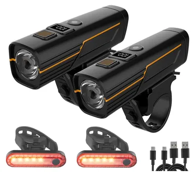 Image de Lampes de vélo avec capteur de lumière et écran numérique, kit d'éclairage vélo LED rechargeable, très lumineux, avec éclairage avant et arrière pour vélo