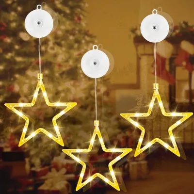 LED-Sterren-Set, 3 Stück, 10 LEDs, warmweiß, Timer, Fensterdeko