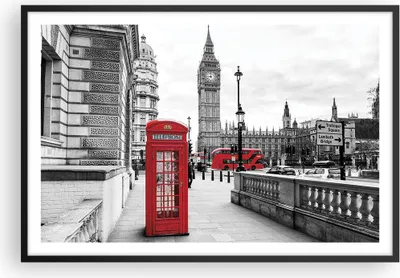 Produktbild von Gerahmtes Poster - Schwarzer Rahmen - Schuppen Telefon London - 91,5x61 cm - Wand Bild - Wanddeko - Wandbilder - Wandposter - Bilderrahmen - Bilder - Kunstdruck - Wandbild - P2BAA91x61-4326