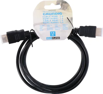 Productafbeelding van Grundig HDMI-kabel - 1.4 - Zwart - 1,5 meter - 4K-resolutie - met Ethernet - (Ultra)HDTV - 3D - TV - PC - Laptop - Beamer - PS3 - PS4 - Xbox
